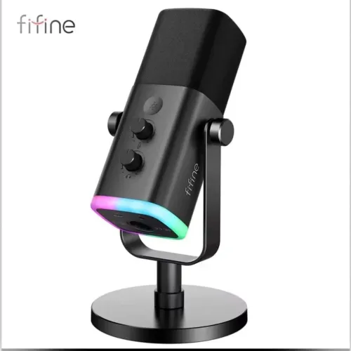 Microfone Fifine AmpliGame AM8 USB XLR RGB Dinâmico para Streaming e Gamer