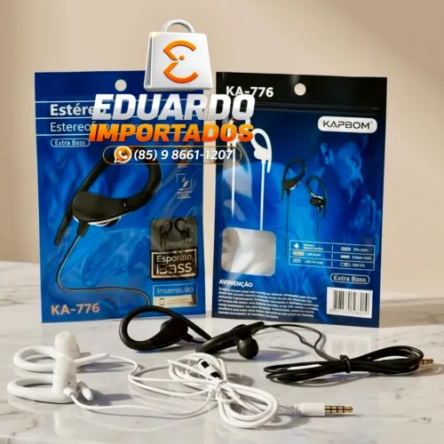 Fone de Ouvido Esportivo com fio P2 3.5mm Gancho de Orelha e Microfone - Extra Bass