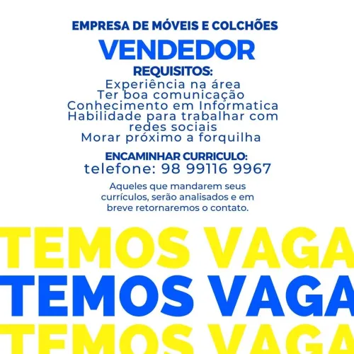 Vaga de emprego VENDEDOR