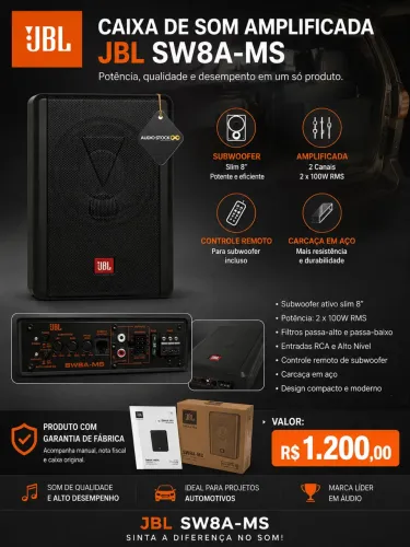 CAIXA AMPLIFICADA JBL SW8A-MS SLIM 8"