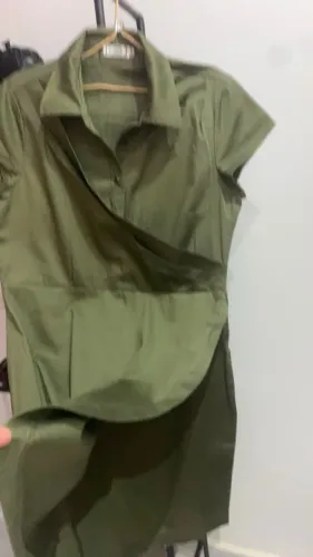 Vestido Midi Verde Militar com Listras - Tam. G - Excelente Estado