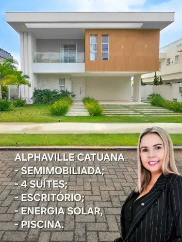 Casa no Alphaville Catuana, semimobiliada, com 4 suítes, escritório, piscina, energia foto