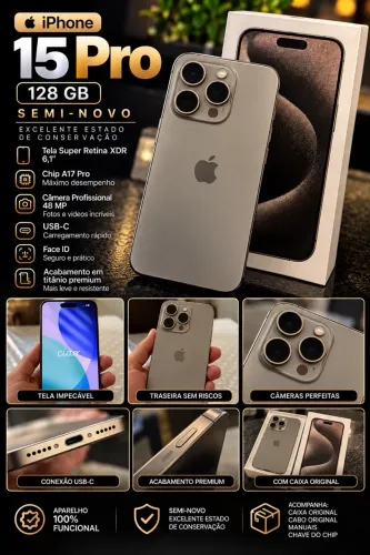 iPhone 15 Pro 128GB - Seminovo | Excelente Estado