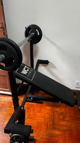 Banco Supino Completo WCT Fitness + Barra + Halteres + Anilhas (10x s/ Juros)