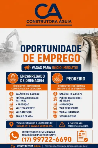 Vagas de emprego Encarregado e Pedreiros