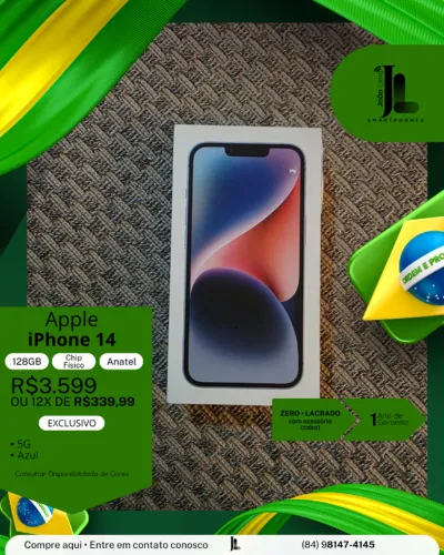 IPHONE 14, 5G, 128GB, ANATEL, CHIP FÍSICO, LACRADO, EXCLUSIVO!