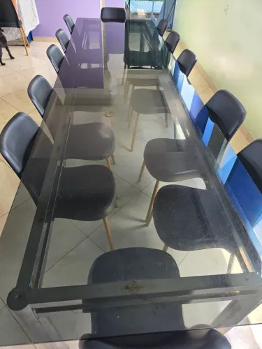MESA BLINDEX FUMÊ 10mm INOX com 14 LUGARES. PORTA e JANELAS