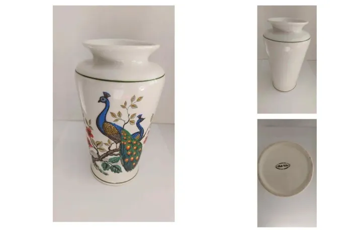 Vaso Porcelana Bela Vista Pavão 19cm Vintage Pedreira