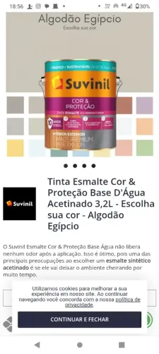Tinta esmalte sintético Suvinil algodão egípcio, 