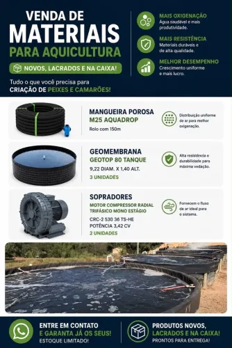 Kit Aquicultura - Tanques Geomembrana + Sopradores + Mangueira Porosa