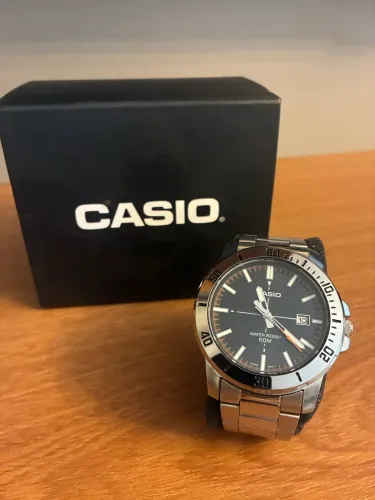 Relógio Masculino Casio Prata Com Data Fundo Preto Original 