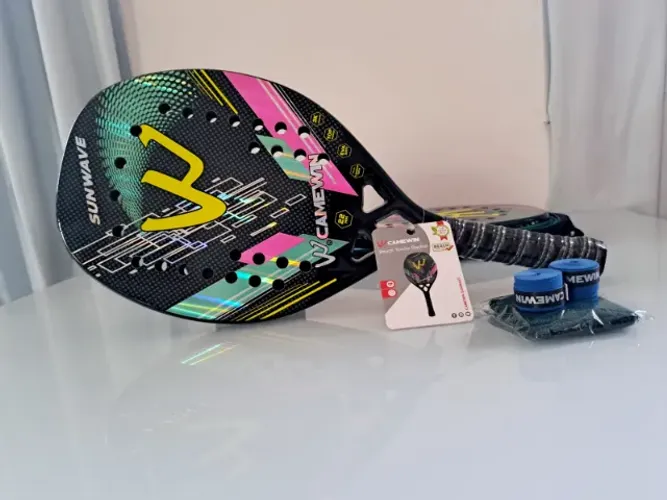 Raquete Beach Tennis Camewin SunWave 3K Carbon Profissional Com Capa Protetora