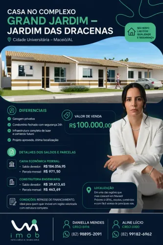 Casa à venda no GRAND JARDIM DAS DRACENAS, CIDADE UNIVERSITÁRIA, Maceió, AL