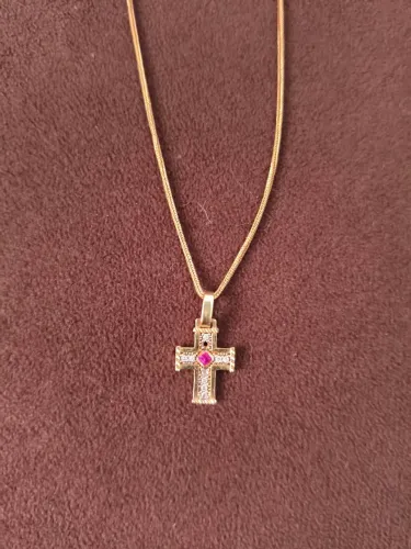 Corrente + pingente Cruz ouro 18k