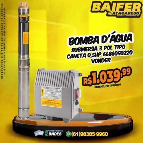 Bomba D'água Submersa 3 Pol Tipo Caneta 0,5Hp * Vonder