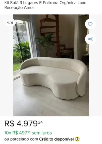 SOFÁ DE 3 LUGARES + POLTRONA FORMATO ORGÂNICO - COR BEGE CLARO