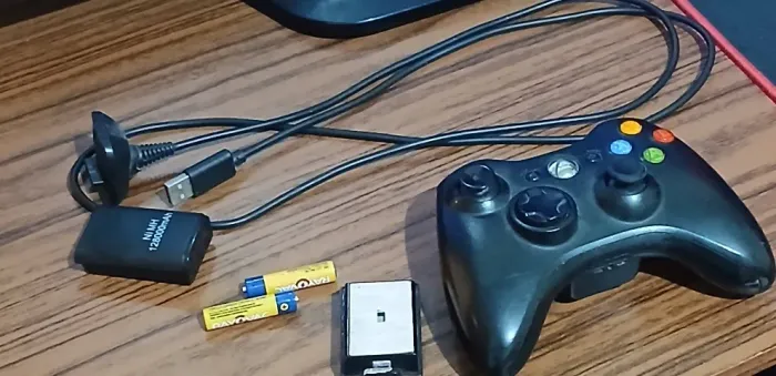 controle xbox 360 original com bateria, carregador e pilhas