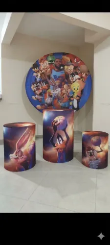 Painel para Festa Infantil+ Capas Cilindro Space Jam