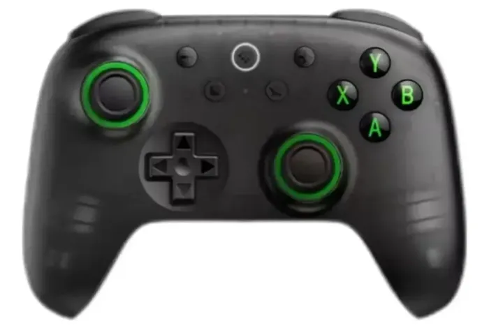 Controle 8bitdo verde e preto sem fio.