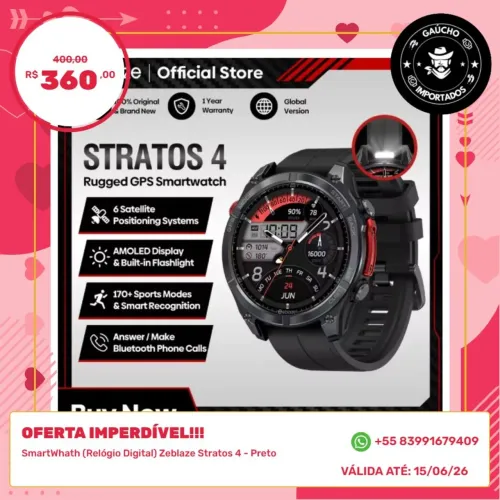 Relógio digital Smart whath Zeblaze Stratos 4 Original e Lacardo- Entrega grátis*