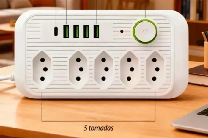 Extensão elétrica 5 tomadas e usb