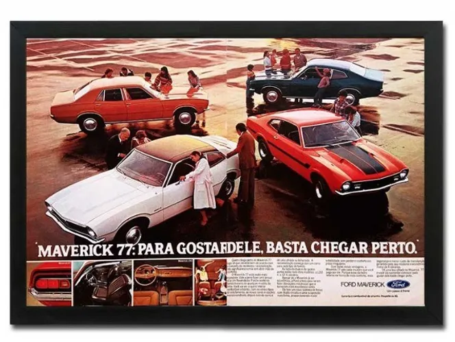 Ford Maverick 1977 - Quadro decorativo com propaganda ou matéria original de revista