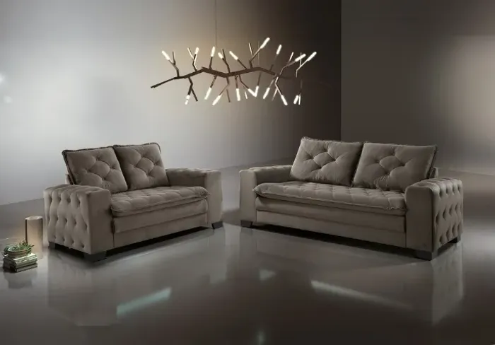Conjunto Sofá 3x2 Lugares Botonado Tecido! Produto Novo Direto da Fábrica!