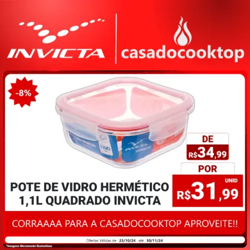Pote de Vidro Hermético 1,1L Quadrado Invicta