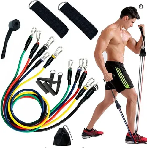 Kit Elástico Extensor com 11 Pcs Treinamento Fitness Pilates Treino em Casa Crossfit z002 