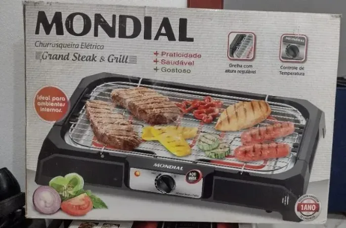 churrasqueira elétrica mondial ch- 07 com controle de temperatura 127v. prática, econômica