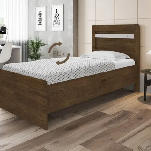 Cama Bau Solteiro Larissa Marrom.Off White Até 12x - Frete Grátis