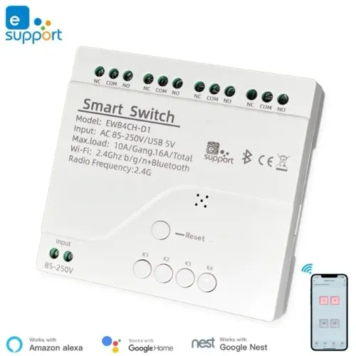 Módulo Smart Wifi 4 Canais - eWelink Interruptor Inteligente 4 Canais 4ch Wifi + Rf 433mhz