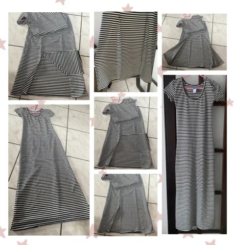 Vestido longo listrado com fendas - R& 19,99