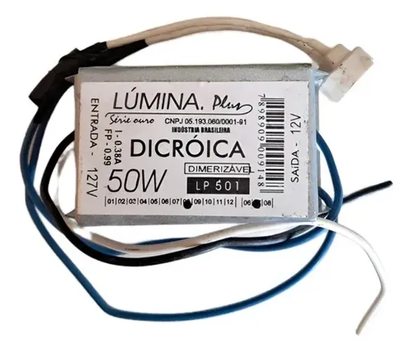 Reator Lâmpada Dicróica 50w 127v 12v Lumina