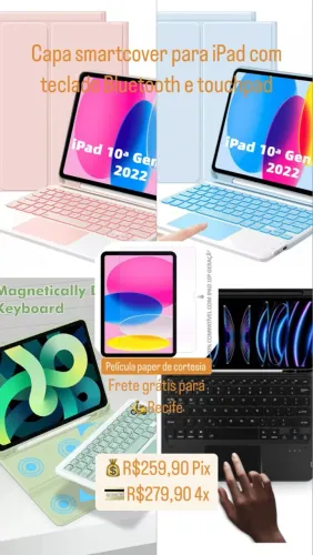 Capa teclado  ipad 10 11 air 4/5/6 10.9 e 11 pol + película 
