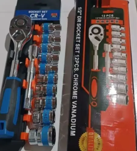 Jogo de Soquetes 1/2'' 12 Peças Cr-V - Novo