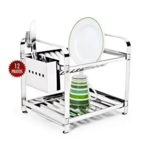 Escorredor inox cabe 12 pratos