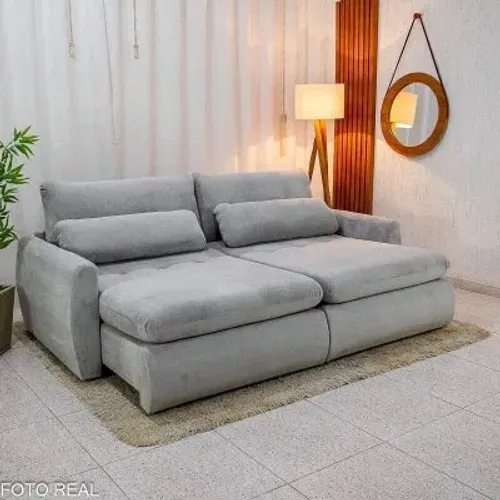 Sofá Retrátil e Cama 2.30m Veludo Plush Molas Bonnel rf87