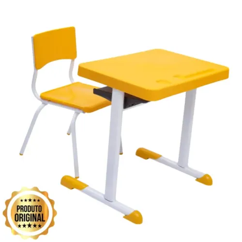 Mesa Escolar Infantil Amarela Com Cadeira Ergonômica Resistente Juvenil 41083