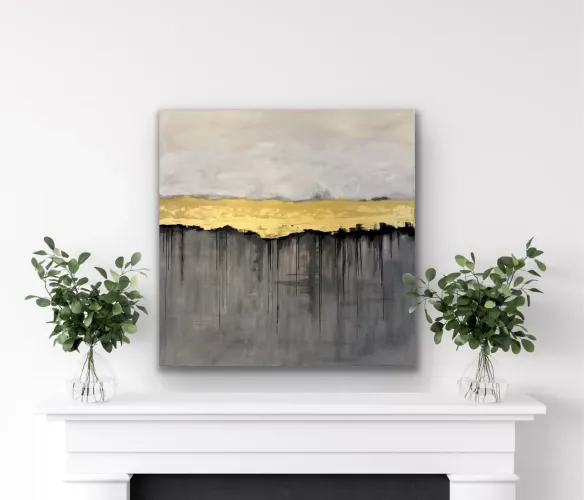 Quadro abstrato decorativo cinza dourado preto