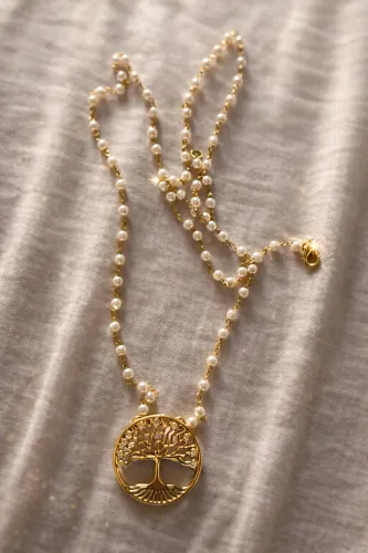 Colar Árvore da Vida com Pérolas Naturais (Estilo Fino)