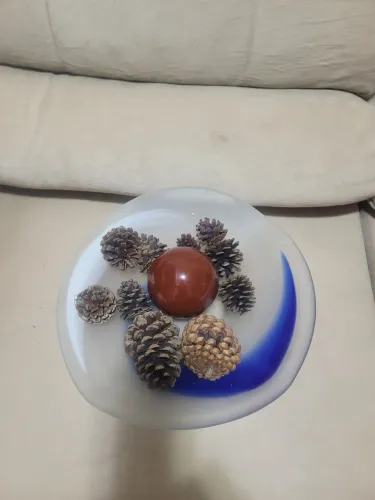 Fruteira de Vidro Branco com adornos