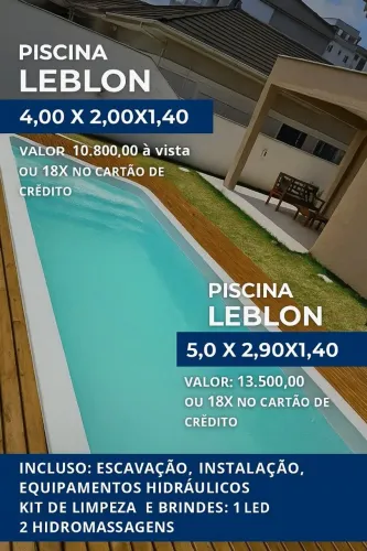 Piscinas de fibra Leblon 4 e 5 metros 
