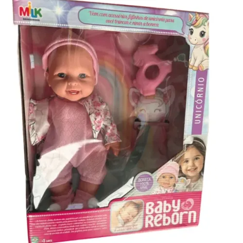 Boneca Bebe Reborn com Naninha de Unicórnio e Mordedor - Milk brinquedo ml:629