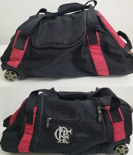Mala de Viagem original Flamengo Olympikus com Rodinhas e alça retrátil 