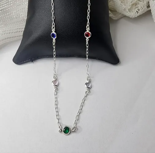 Colar feminino com pedras coloridas - Prata 925k