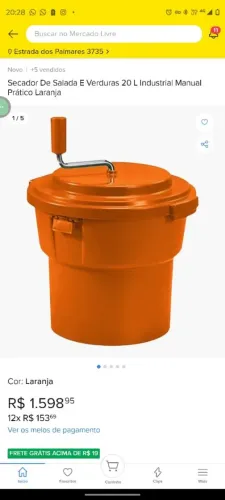 Secador de Saladas e verduras industrial 20l manual prático laranja.