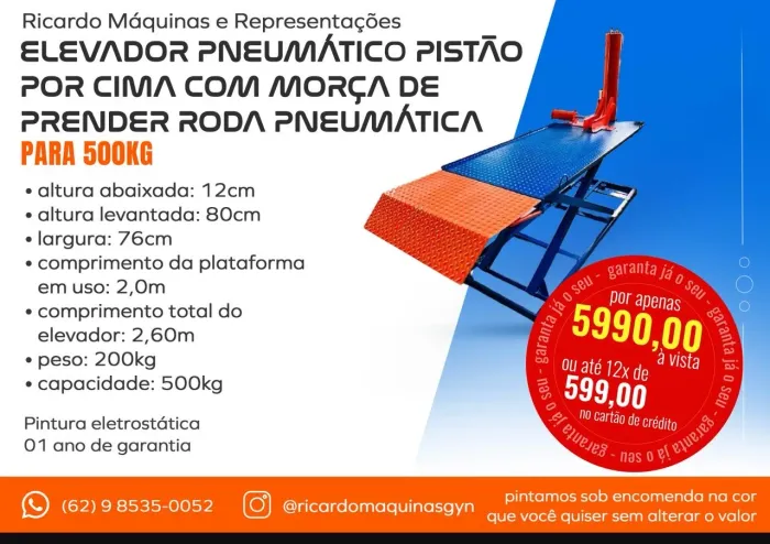 ELEVADOR PNEUMÁTICO PISTÃO POR CIMA COM MORÇA DE PRENDER RODA PNEUMÁTICA PARA 500KG