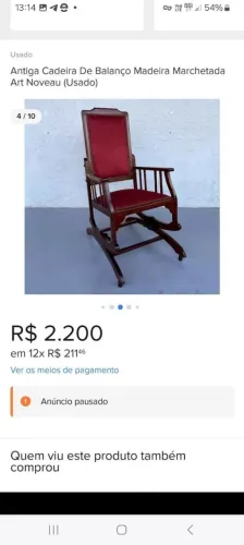 Antiga Cadeira de Balanço Art Noveau