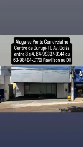 Aluga-se Ponto Comercial Av Goiás entre 3 e 4 Gurupi Tocantins